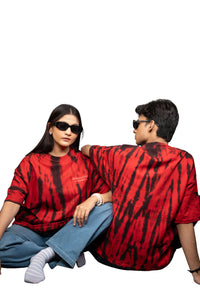 Burnt Aura Red and Black Oversized Tie-Dye Tee