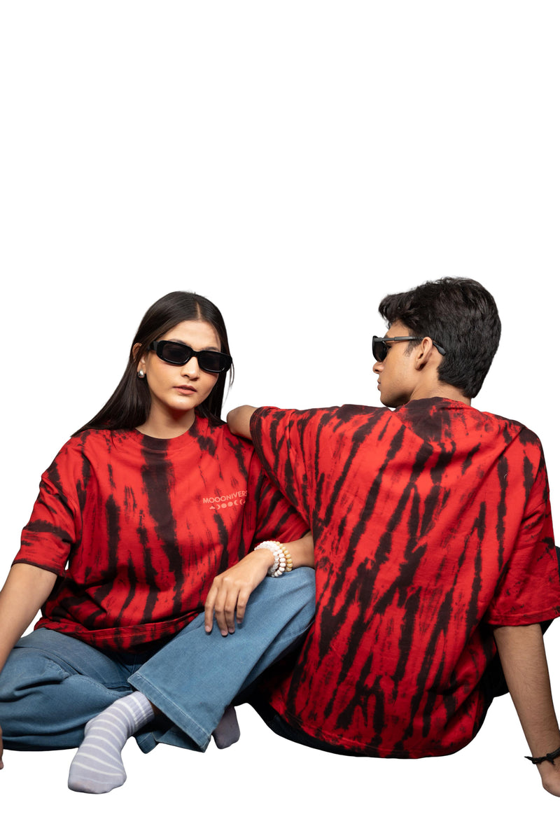 Burnt Aura Red and Black Oversized Tie-Dye Tee
