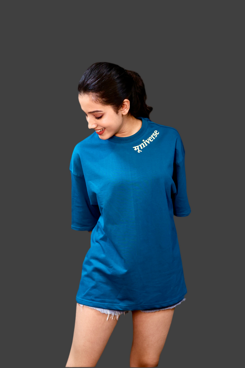 Kaleshi Queen Desi Oversized Graphic Tee in Teal Blue