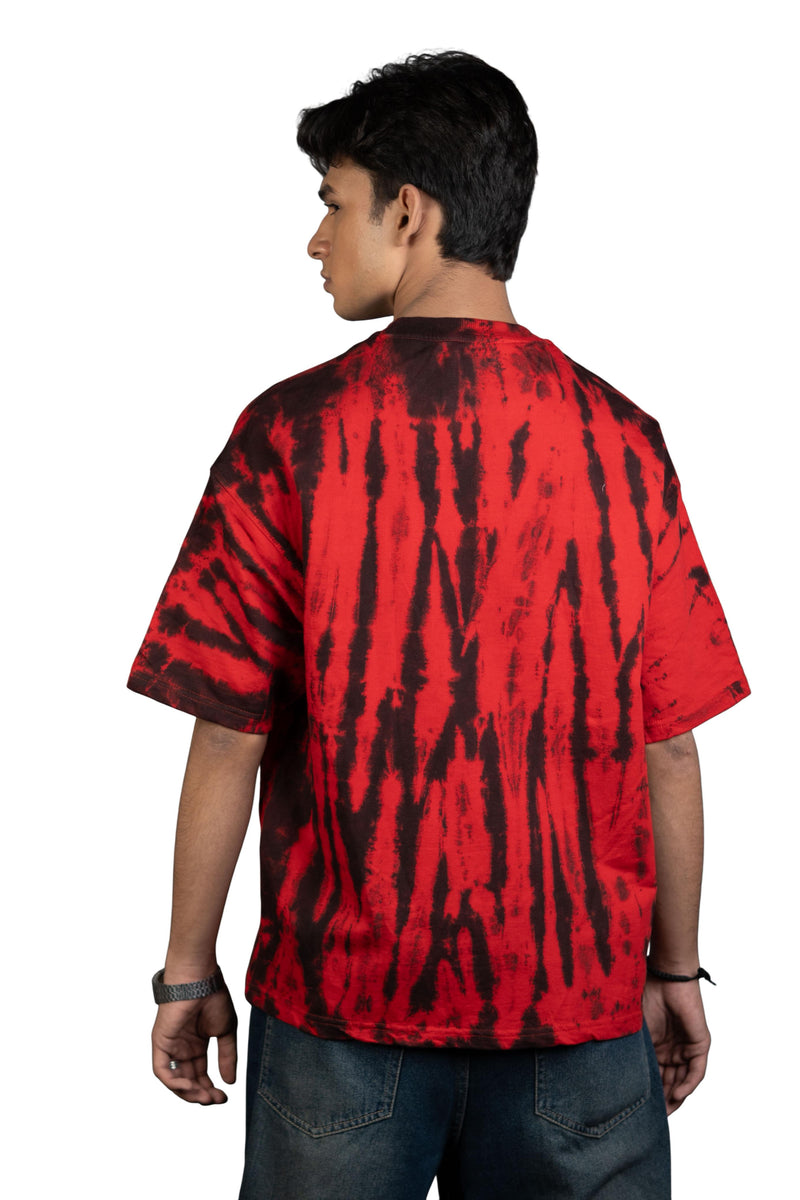 Burnt Aura Red and Black Oversized Tie-Dye Tee