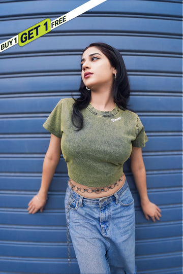 Moooniverse Originals - GREEN stone wash Baby Tee