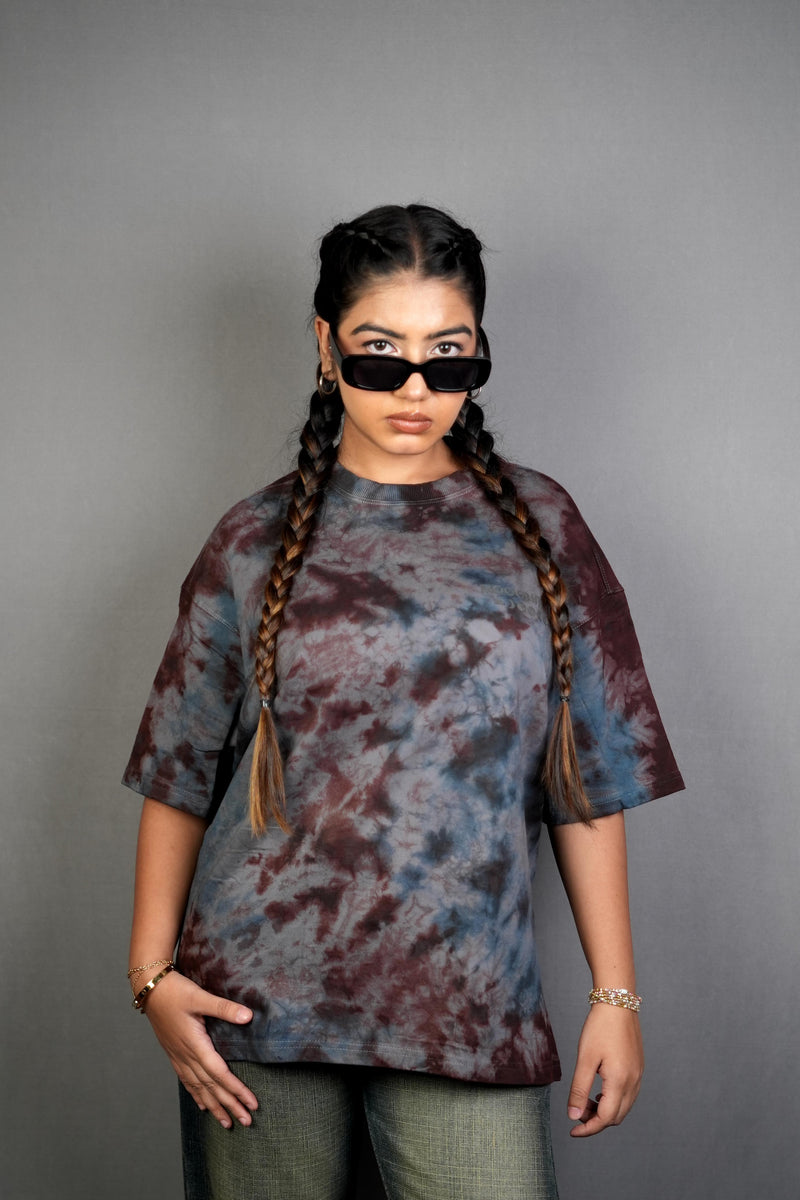 Dust & Shadow - Charcoal Brown Oversized Tie and Dye Tee