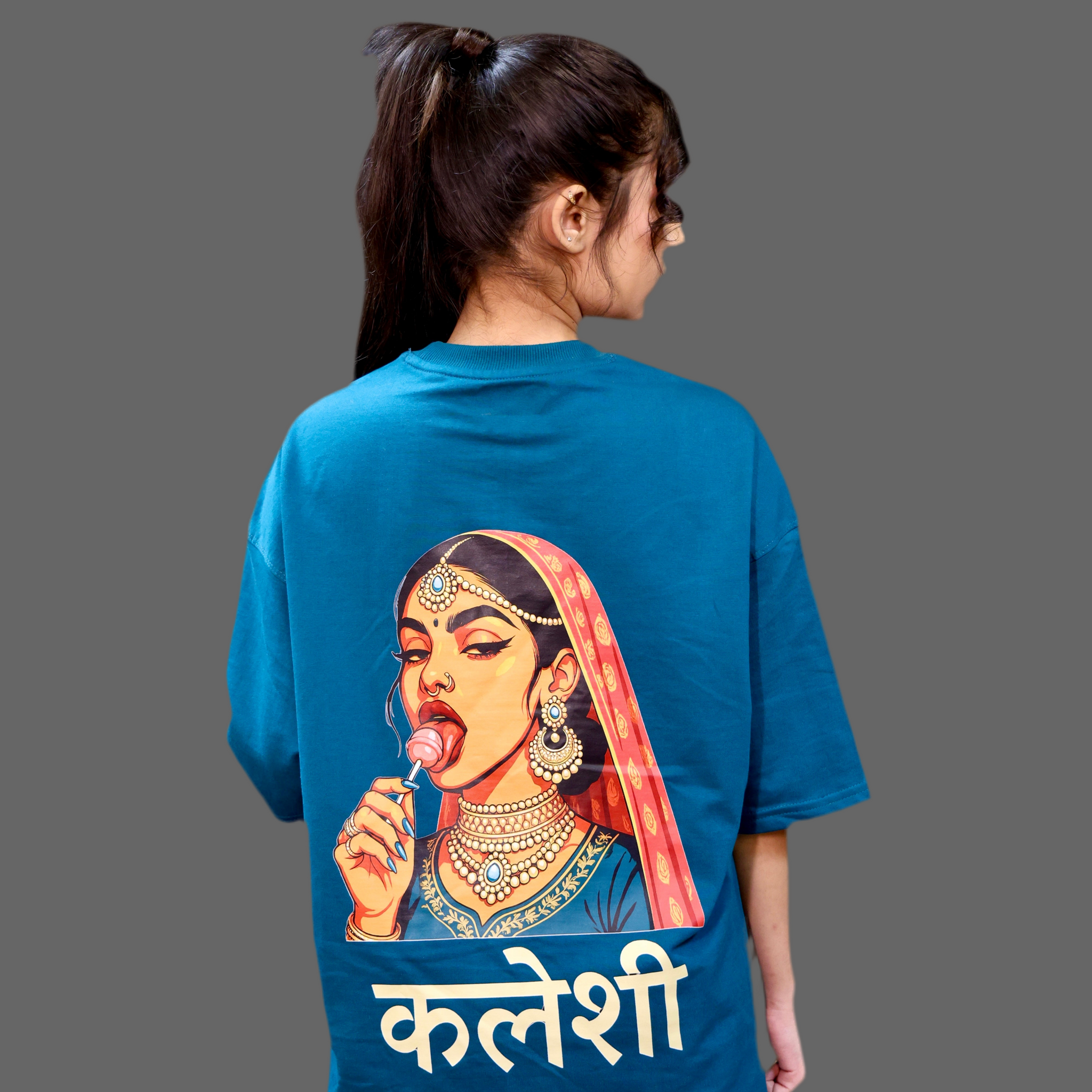 Kaleshi Queen “ Desi Oversized Graphic Tee in Teal Blue
