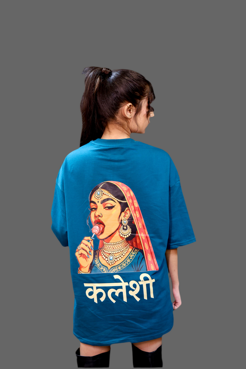 Kaleshi Queen Desi Oversized Graphic Tee in Teal Blue