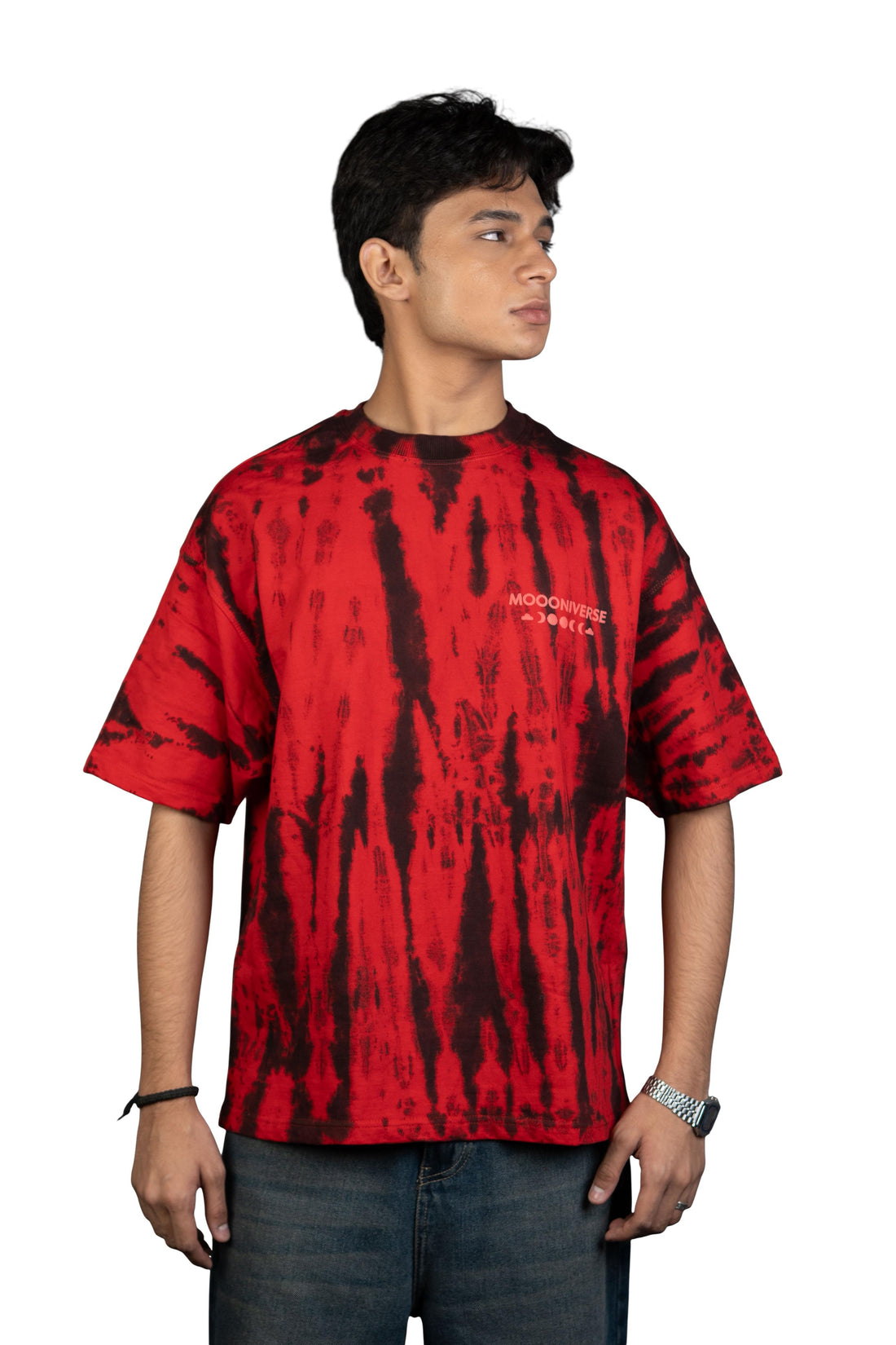 Burnt Aura Red and Black Oversized Tie-Dye Tee