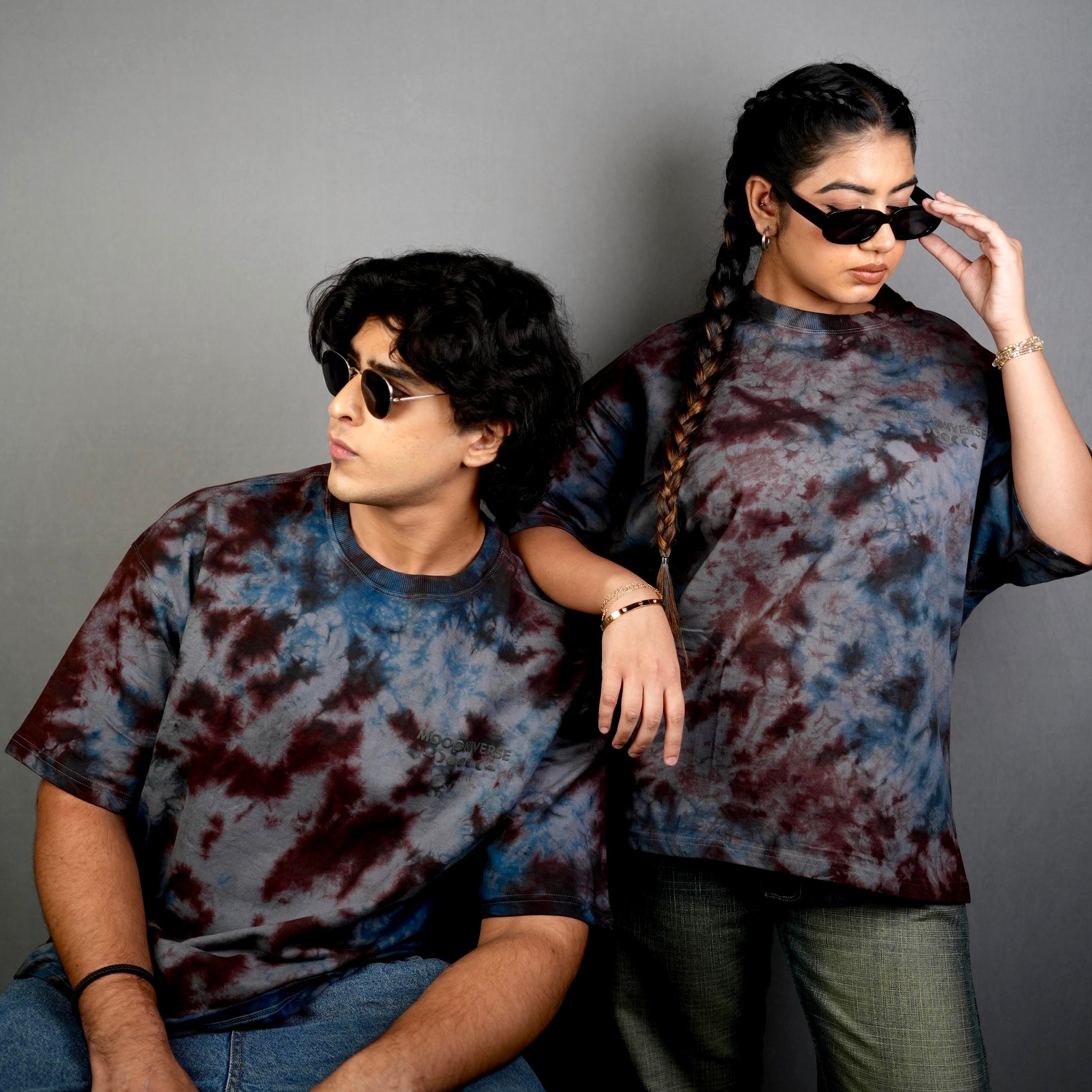 Dust & Shadow - Charcoal Brown Oversized Tie and Dye Tee