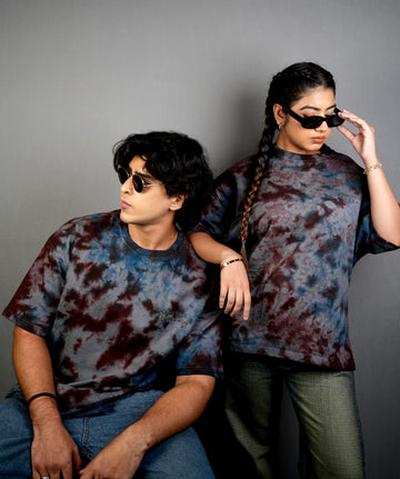 Dust & Shadow - Charcoal Brown Oversized Tie and Dye Tee