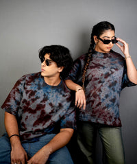 Dust & Shadow - Charcoal Brown Oversized Tie and Dye Tee