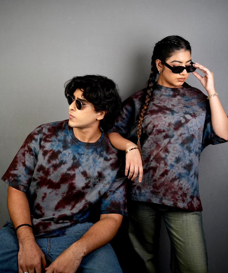 Dust & Shadow - Charcoal Brown Oversized Tie and Dye Tee