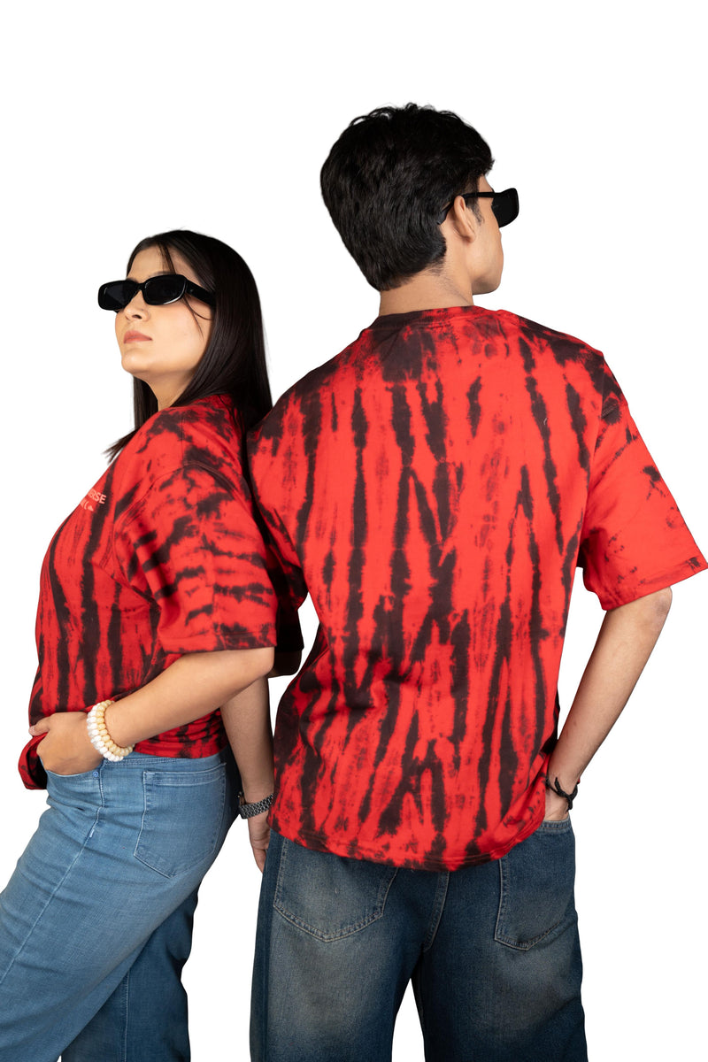 Burnt Aura Red and Black Oversized Tie-Dye Tee