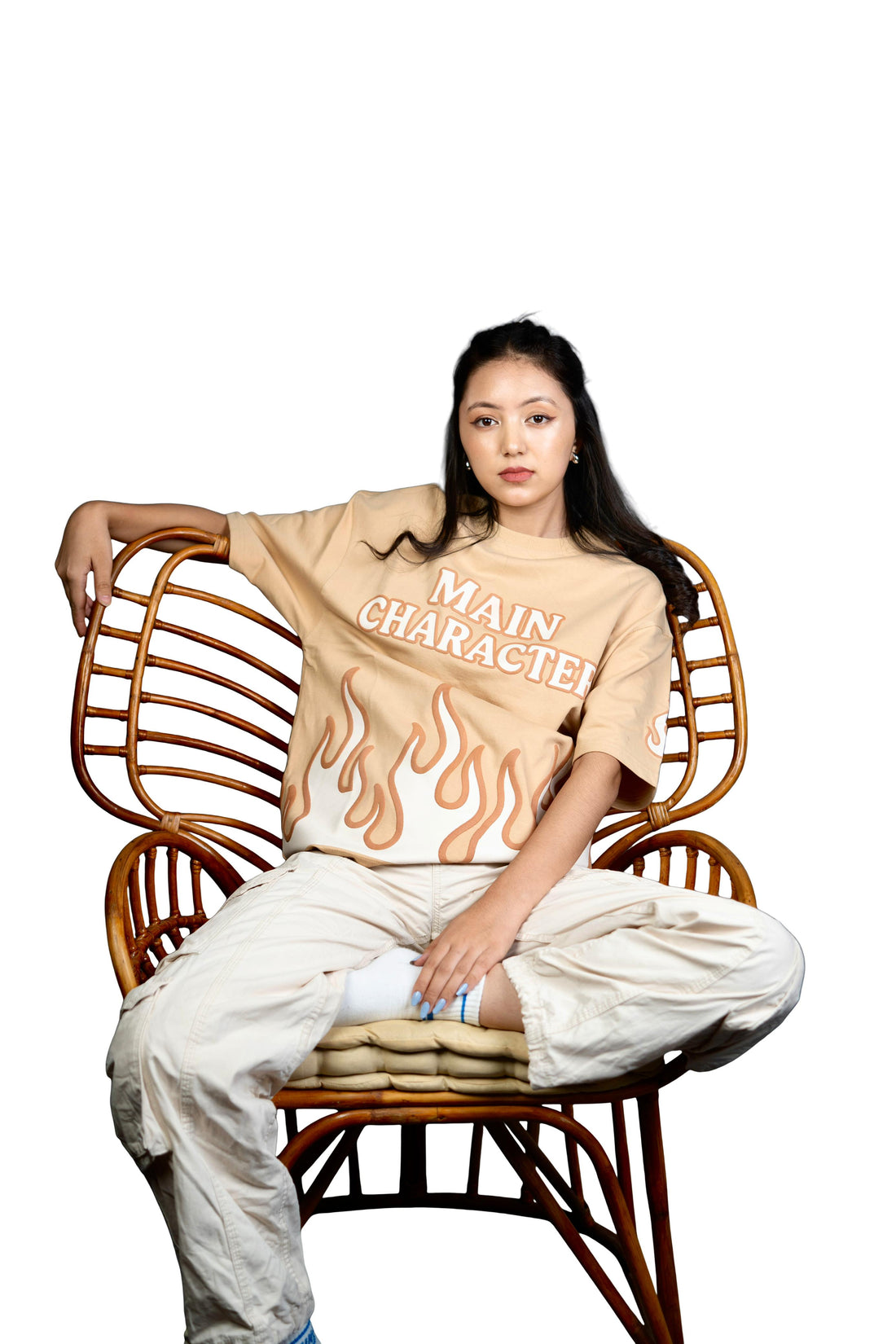 Main Character Energy “ Beige Oversized Flame Tee