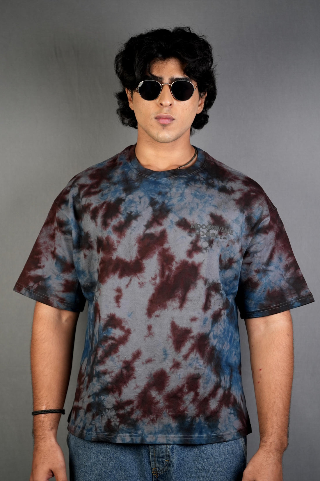 Dust & Shadow - Charcoal Brown Oversized Tie and Dye Tee