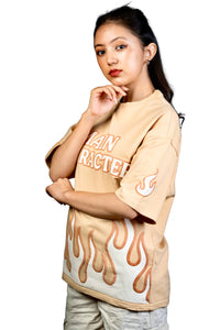 Main Character Energy “ Beige Oversized Flame Tee