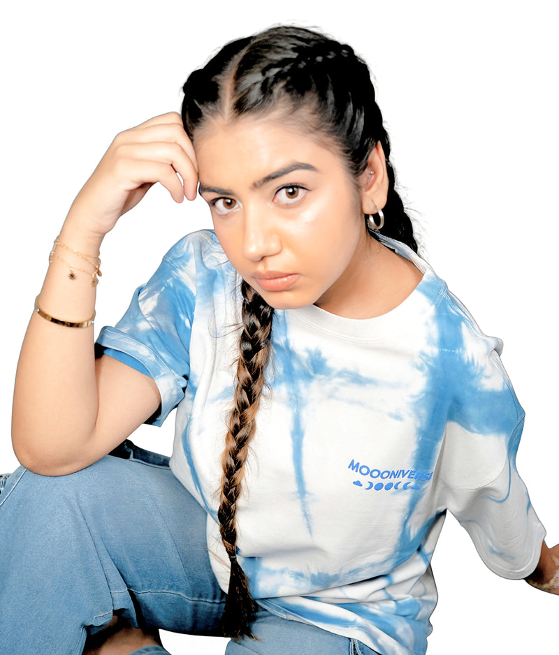 Cotton Sky - Sky Blue and White Oversized Tie-Dye Tee