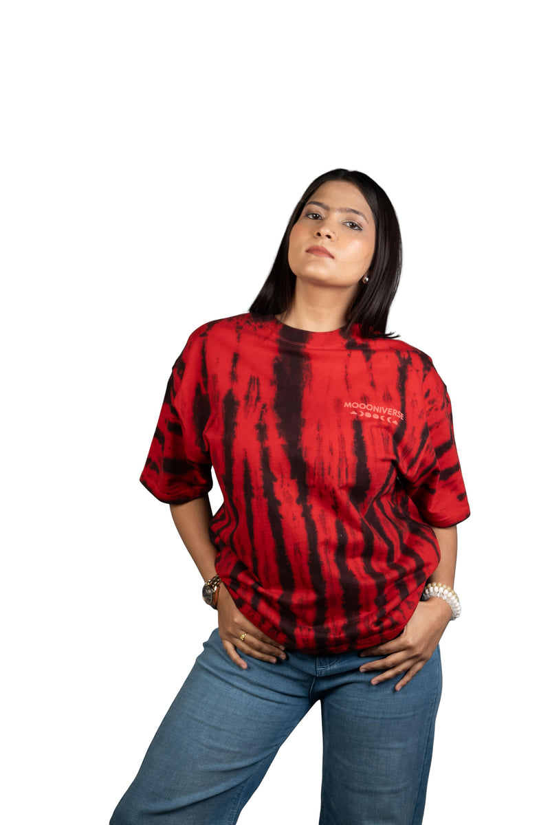 Burnt Aura Red and Black Oversized Tie-Dye Tee