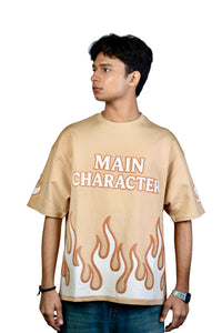 Main Character Energy “ Beige Oversized Flame Tee