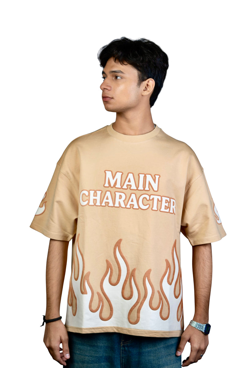 Main Character Energy “ Beige Oversized Flame Tee