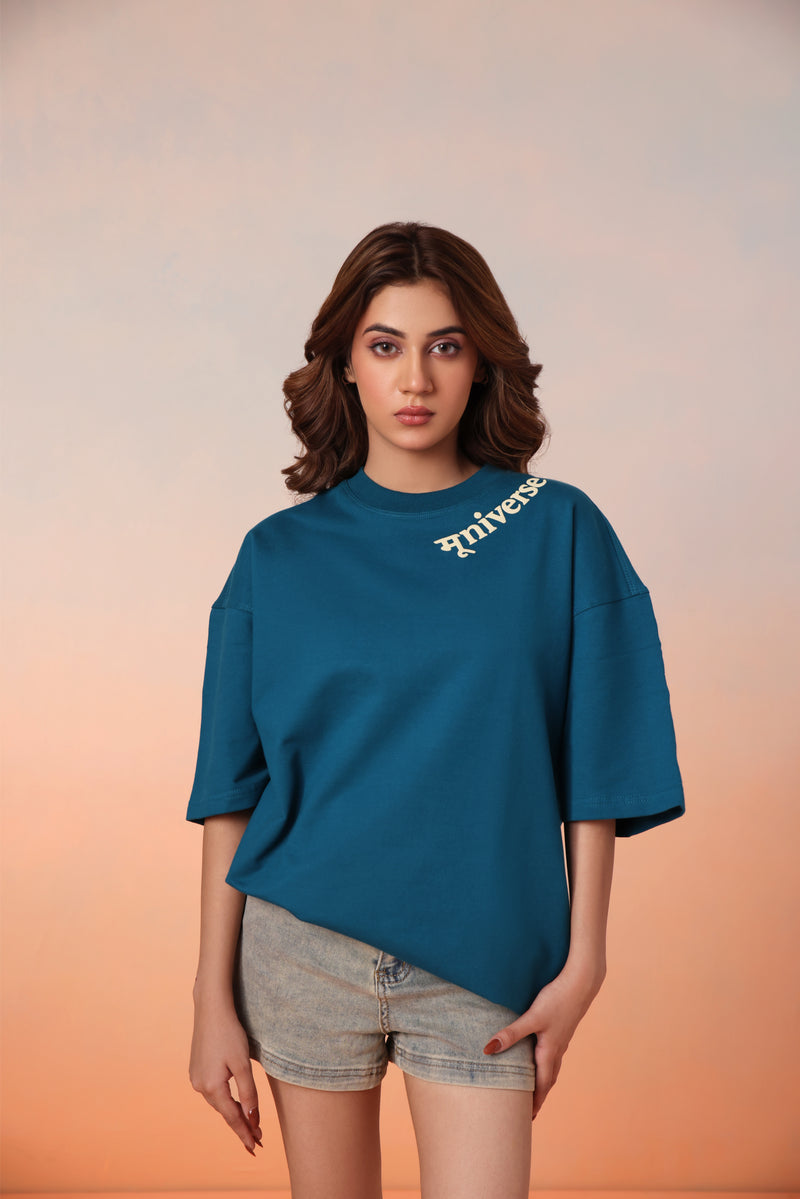 Kaleshi Queen Desi Oversized Graphic Tee in Teal Blue
