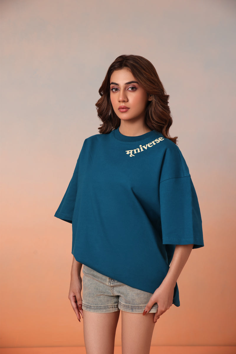 Kaleshi Queen Desi Oversized Graphic Tee in Teal Blue