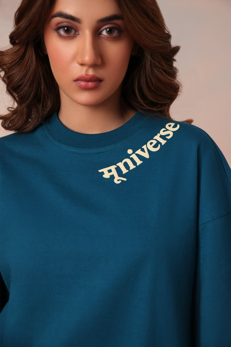 Kaleshi Queen Desi Oversized Graphic Tee in Teal Blue
