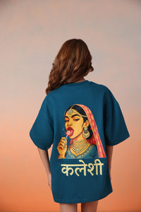 Kaleshi Queen Desi Oversized Graphic Tee in Teal Blue