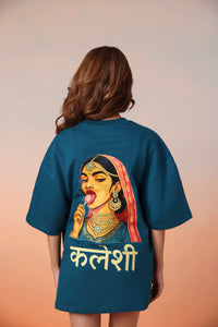 Kaleshi Queen Desi Oversized Graphic Tee in Teal Blue
