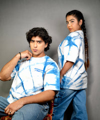 Cotton Sky - Sky Blue and White Oversized Tie-Dye Tee