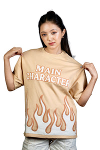 Main Character Energy “ Beige Oversized Flame Tee