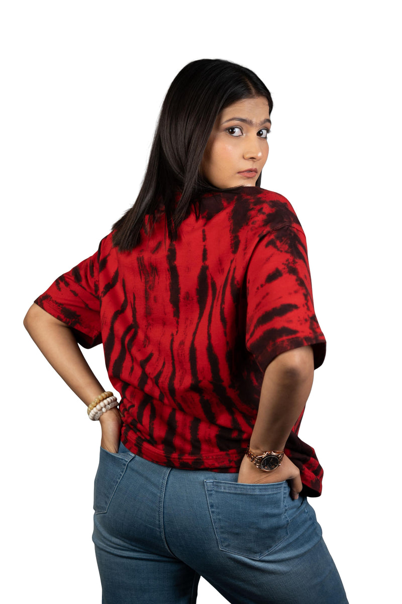Burnt Aura Red and Black Oversized Tie-Dye Tee
