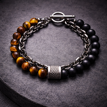 BL049 – Tiger Eye + Black Bead Bracelet / RAW INSTINCT