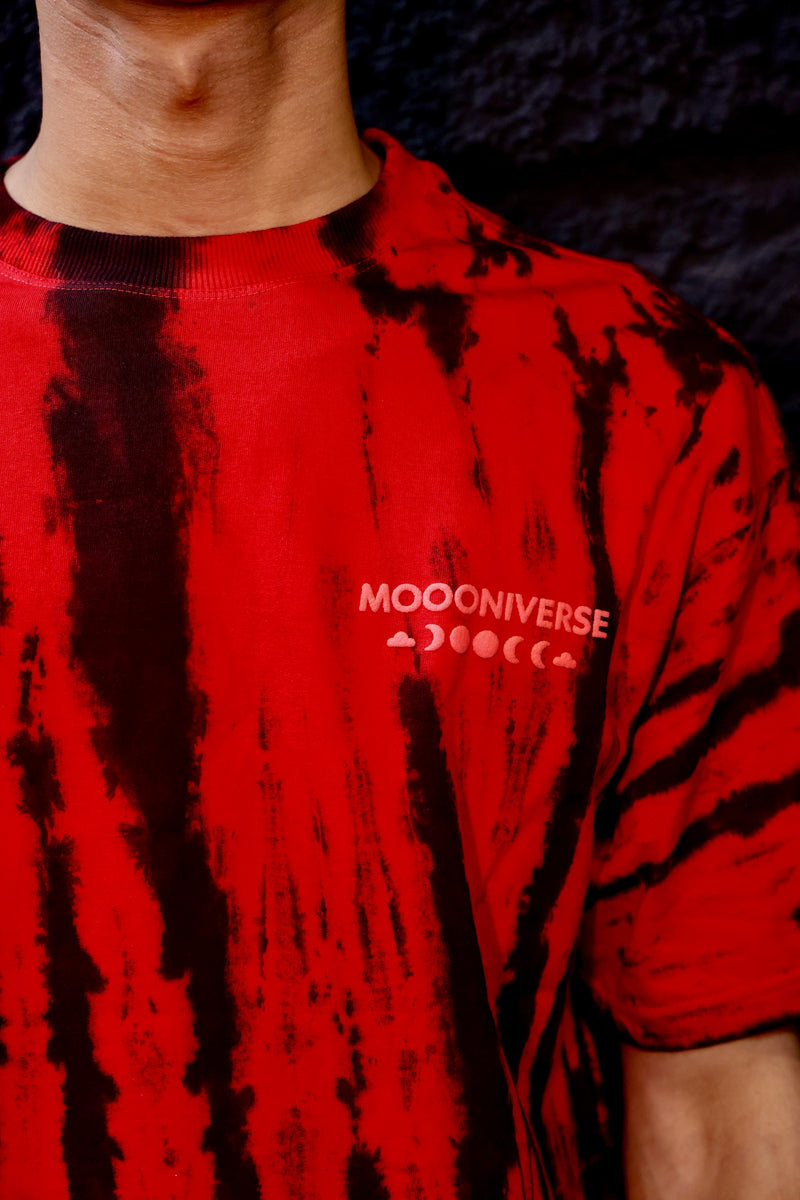 Burnt Aura Red and Black Oversized Tie-Dye Tee