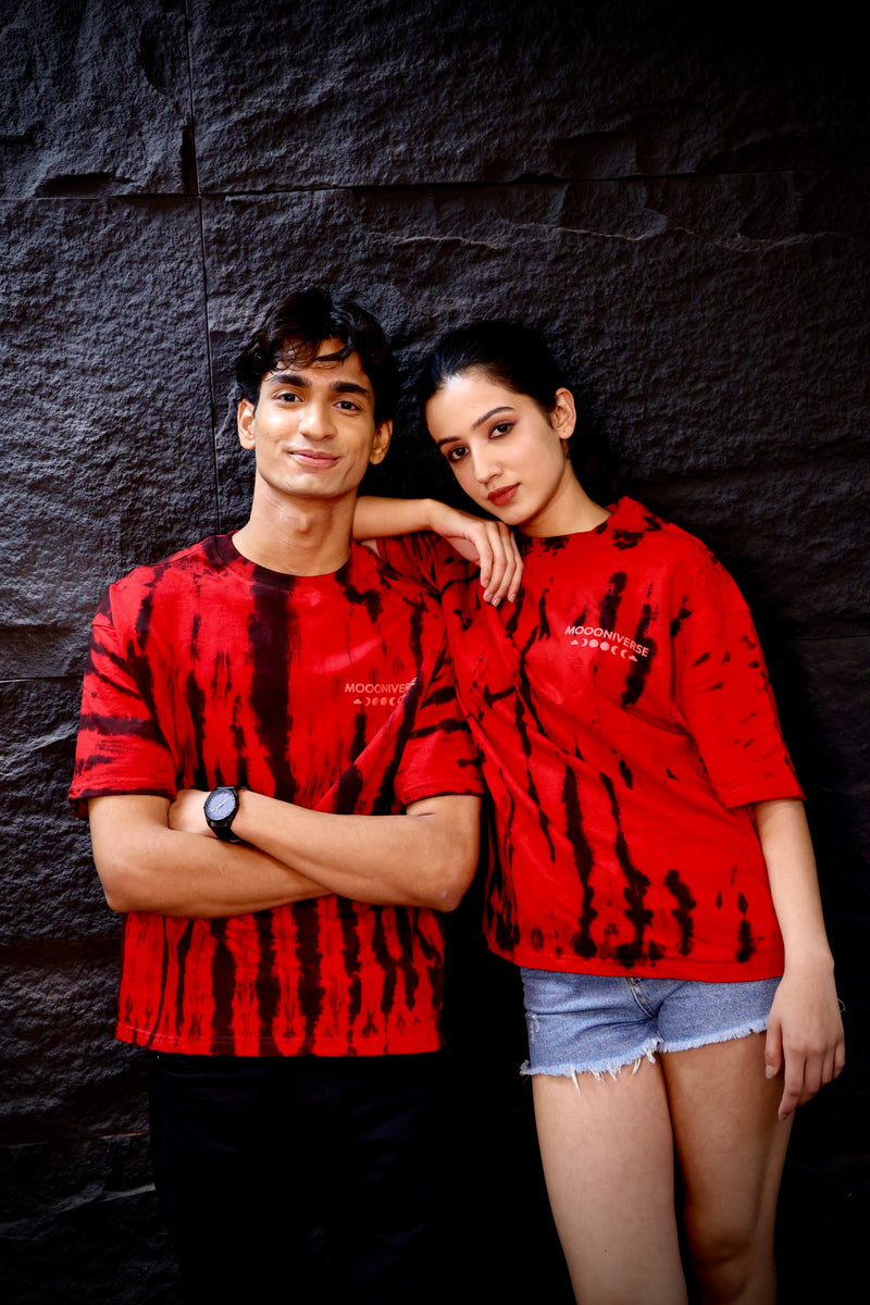 Burnt Aura Red and Black Oversized Tie-Dye Tee