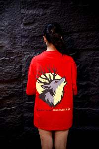 Red Moon Ritual“ Wolf Spirit Red Oversized Tee