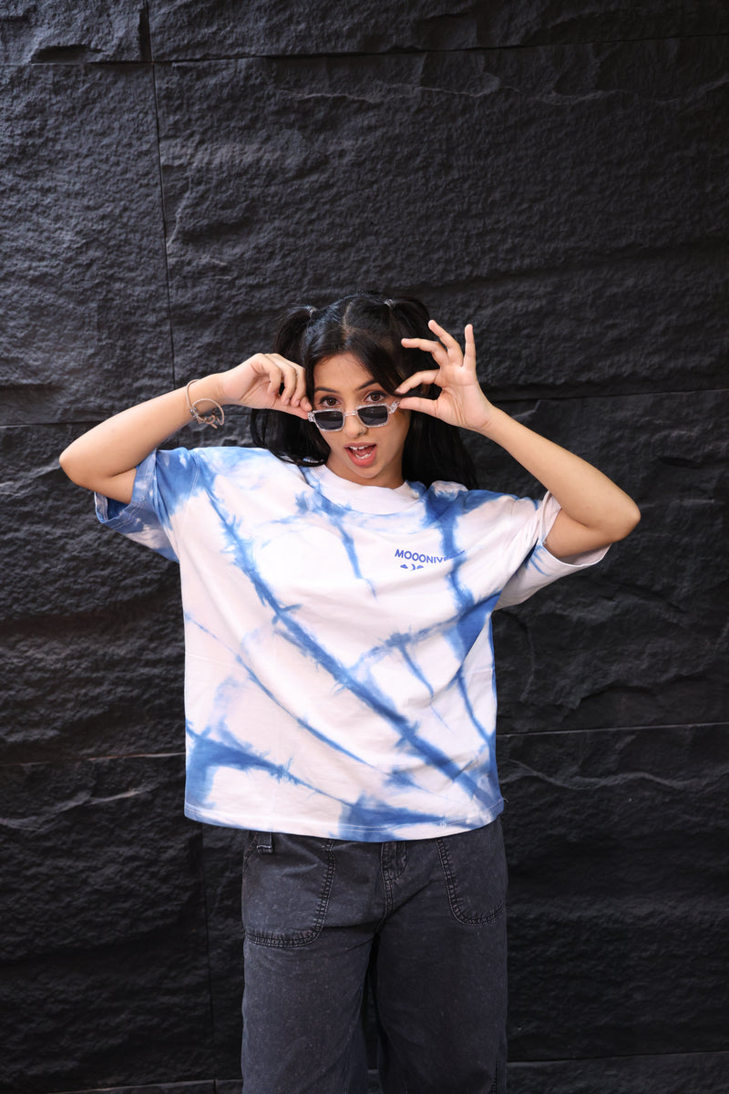 Cotton Sky - Sky Blue and White Oversized Tie-Dye Tee