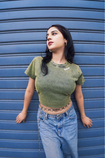 Moooniverse Originals - GREEN stone wash Baby Tee