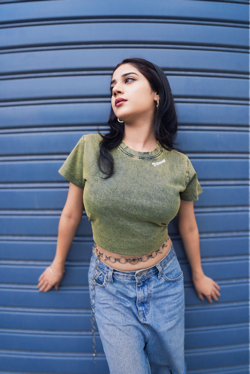 Moooniverse Originals - GREEN stone wash Baby Tee
