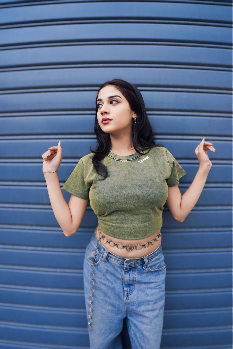 Moooniverse Originals - GREEN stone wash Baby Tee