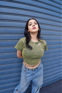 Moooniverse Originals - GREEN stone wash Baby Tee