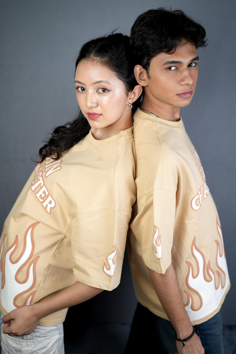Main Character Energy “ Beige Oversized Flame Tee