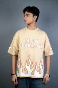 Main Character Energy “ Beige Oversized Flame Tee