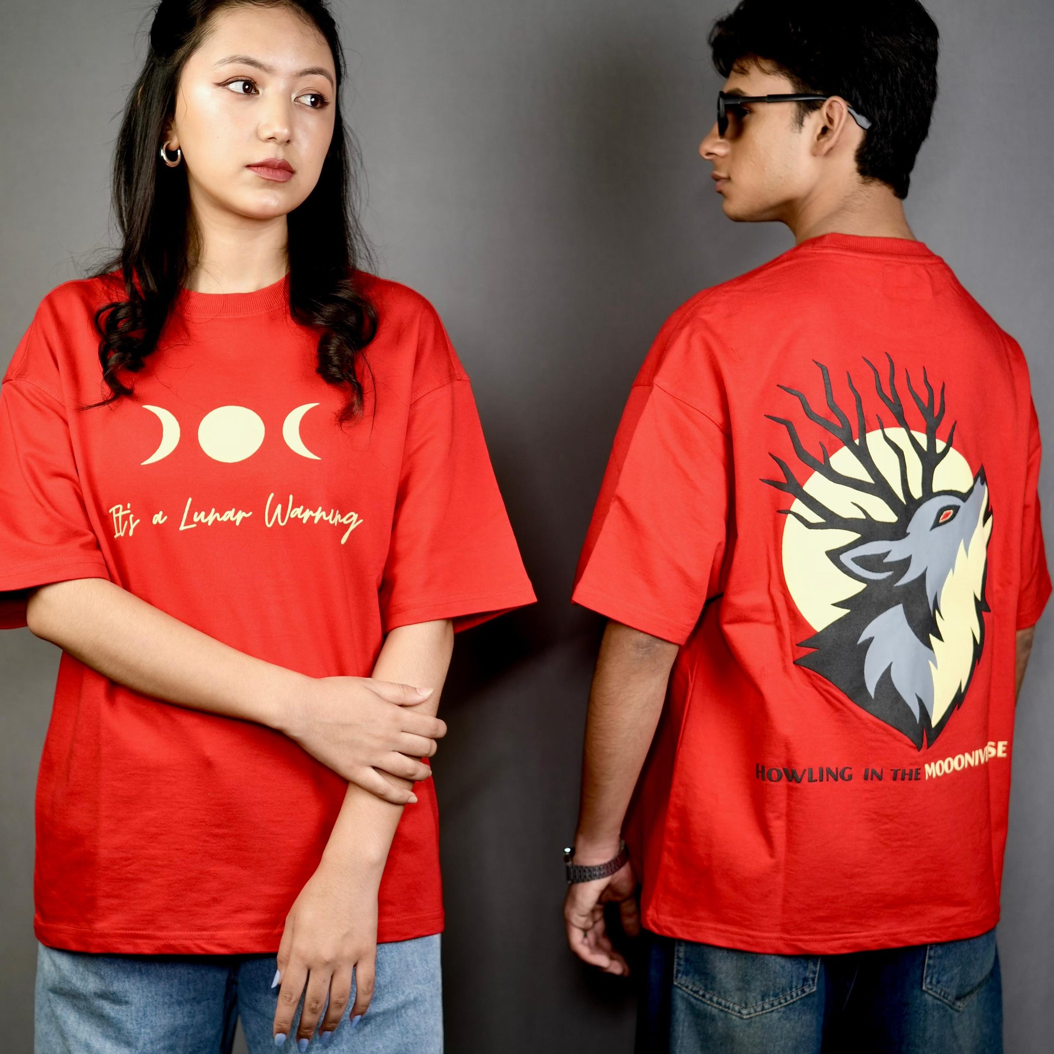 Red Moon Ritual“ Wolf Spirit Red Oversized Tee