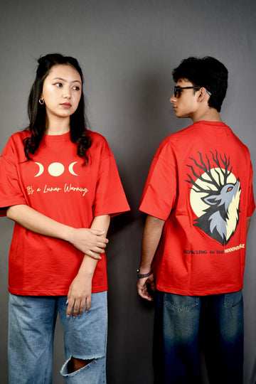 Red Moon Ritual“ Wolf Spirit Red Oversized Tee