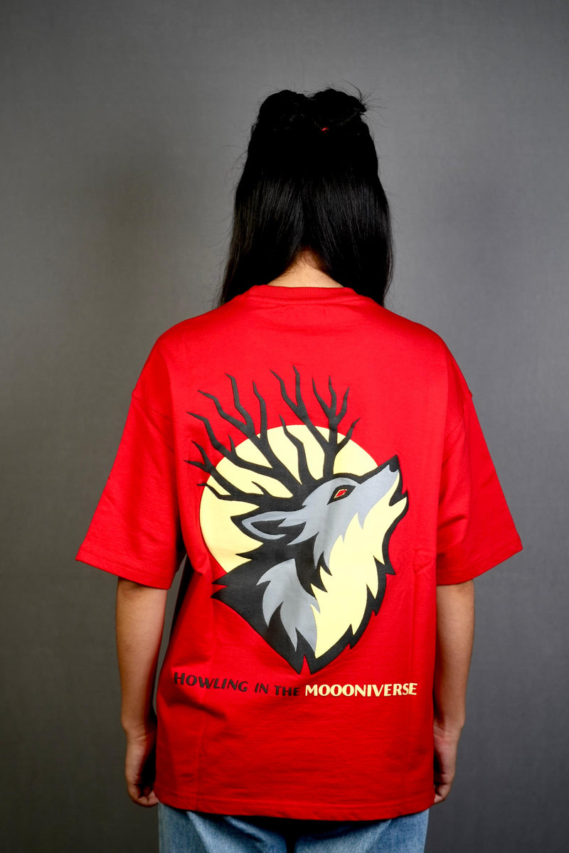 Red Moon Ritual“ Wolf Spirit Red Oversized Tee